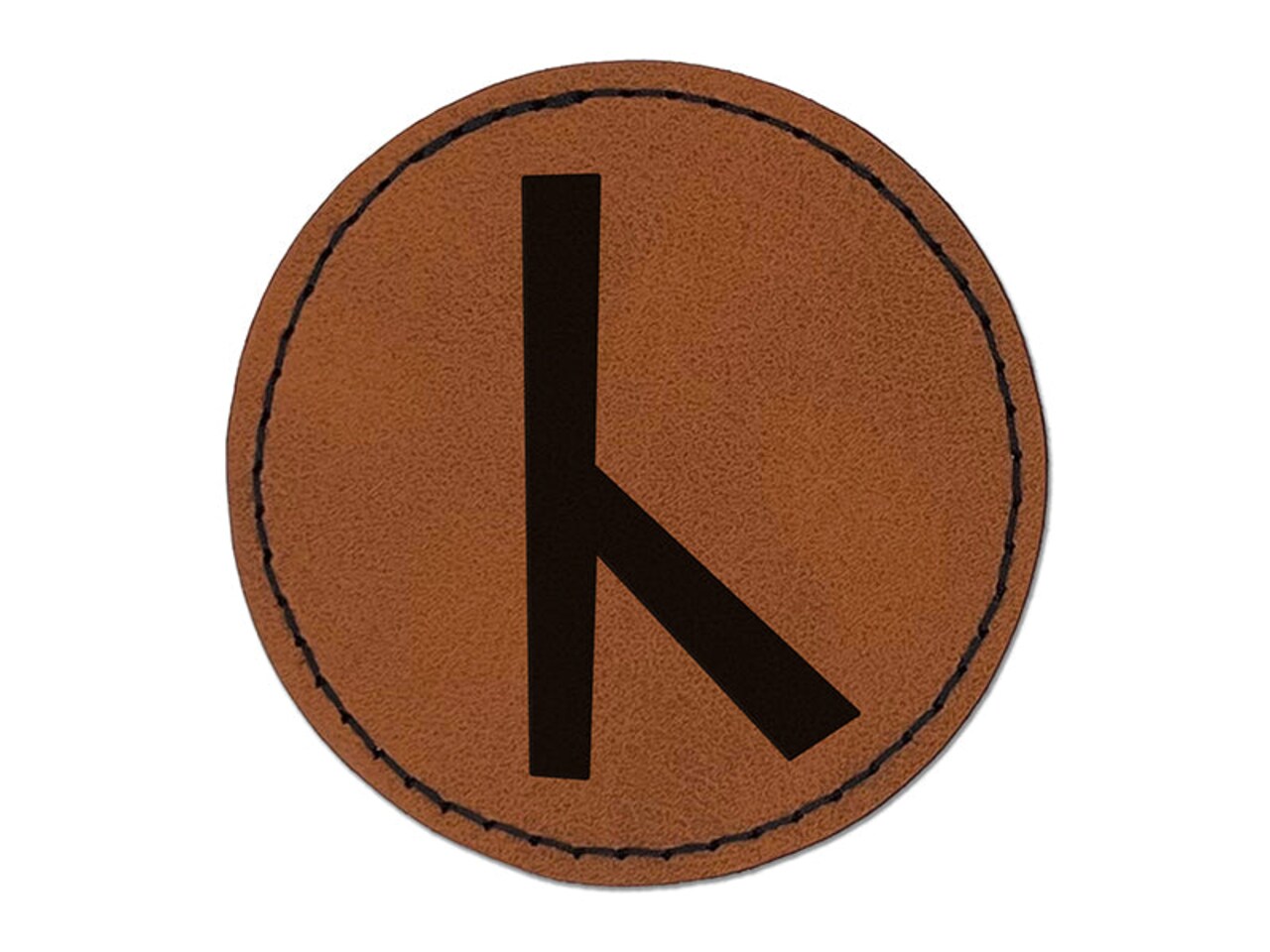 Norse Viking Dwarven Rune Letter C Round Iron-On Engraved Faux Leather Patch Applique - 2.5"